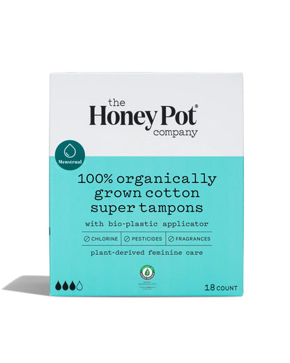The Honey Pot - Plant-Based, Unscented Applicator Tampons for Plastics-Free Period - 18 Count