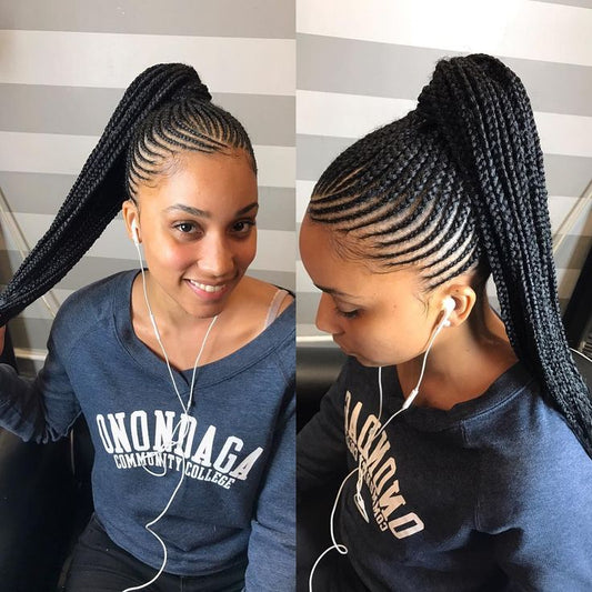 36" Cornrow & Knotless Box Braids Wig | Tribal Braids | Full Lace Front | Faux Locs Accents