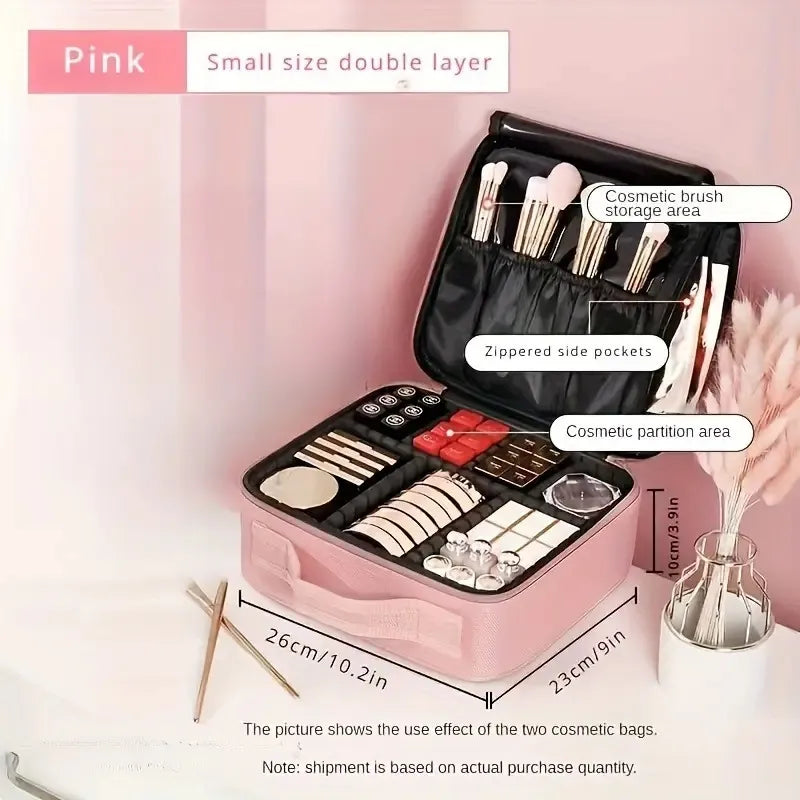 Large Capacity Travel Makeup Bag With Adjustable Dividers - High Quality Oxford Cloth Makeup Storage Box, Portable Makeup Storage Box For Women And Girls, Red/ Black - Perfect Gift For Beauty Lovers,