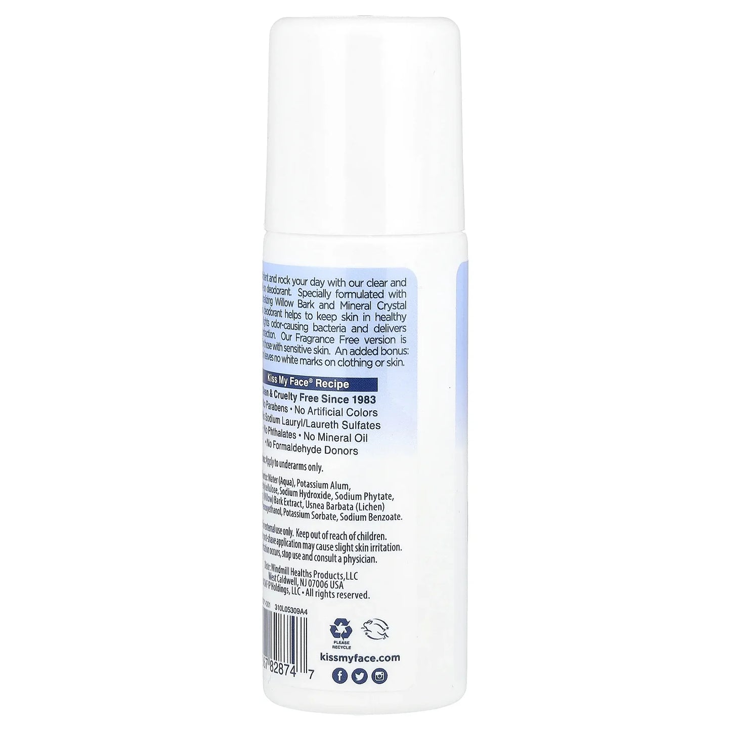Kiss My Face Rock Roll-on Deodorant, Fragrance-Free, 3 Fl Oz