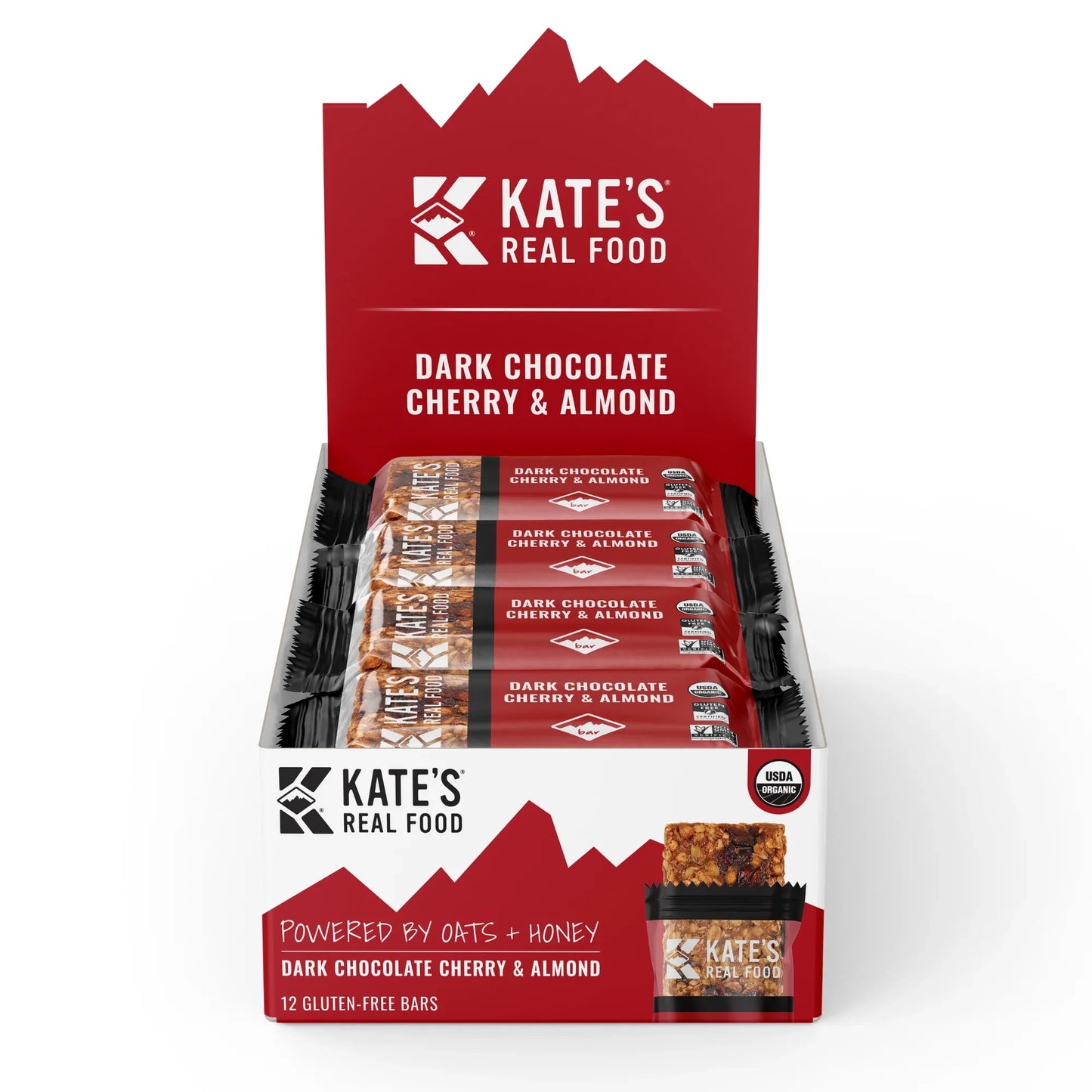 Kate's Real Food Organic Dark Chocolate Cherry Almond Energy Bar, 2.2 oz, Case of 12