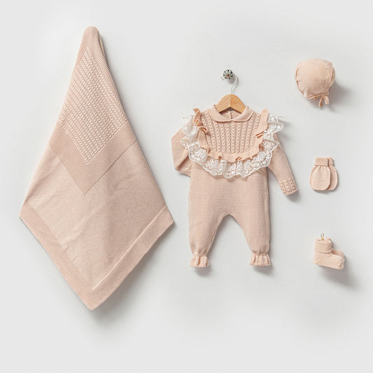 Daphne Beige Newborn Knitwear Coming Home Set (5 pcs)