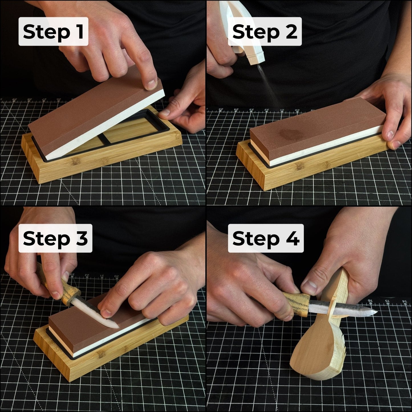 Double-Sided Sharpening Stone with Optional Wooden Stand – Grit #3000 / #8000