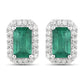 0.91 Carat Genuine Zambian Emerald and White Diamond 14K White Gold Earrings