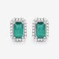 0.91 Carat Genuine Zambian Emerald and White Diamond 14K White Gold Earrings