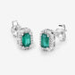 0.91 Carat Genuine Zambian Emerald and White Diamond 14K White Gold Earrings