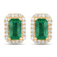 0.91 Carat Genuine Zambian Emerald and White Diamond 14K Yellow Gold Earrings