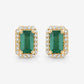 0.91 Carat Genuine Zambian Emerald and White Diamond 14K Yellow Gold Earrings