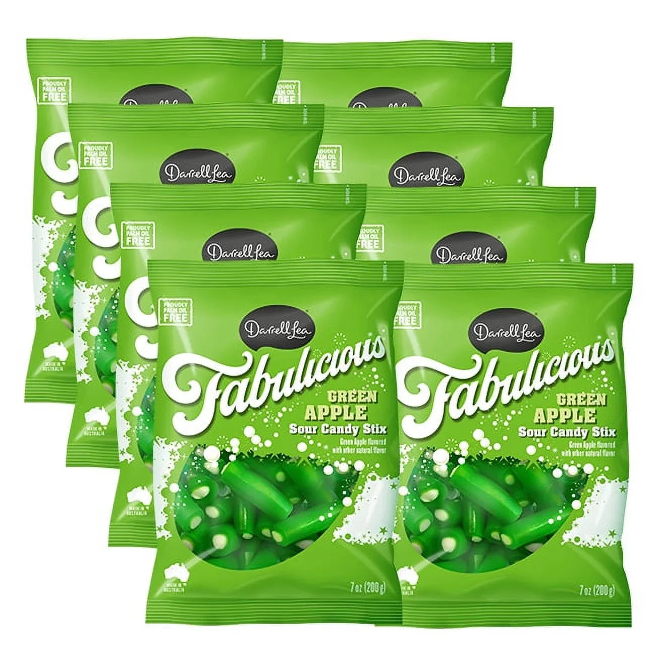 Darrell Lea - Sour Green Apple Sticks, 7 oz (Pack of 8) - Dairy-Free Australian Candy
