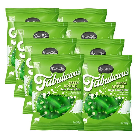 Darrell Lea - Sour Green Apple Sticks, 7 oz (Pack of 8) - Dairy-Free Australian Candy