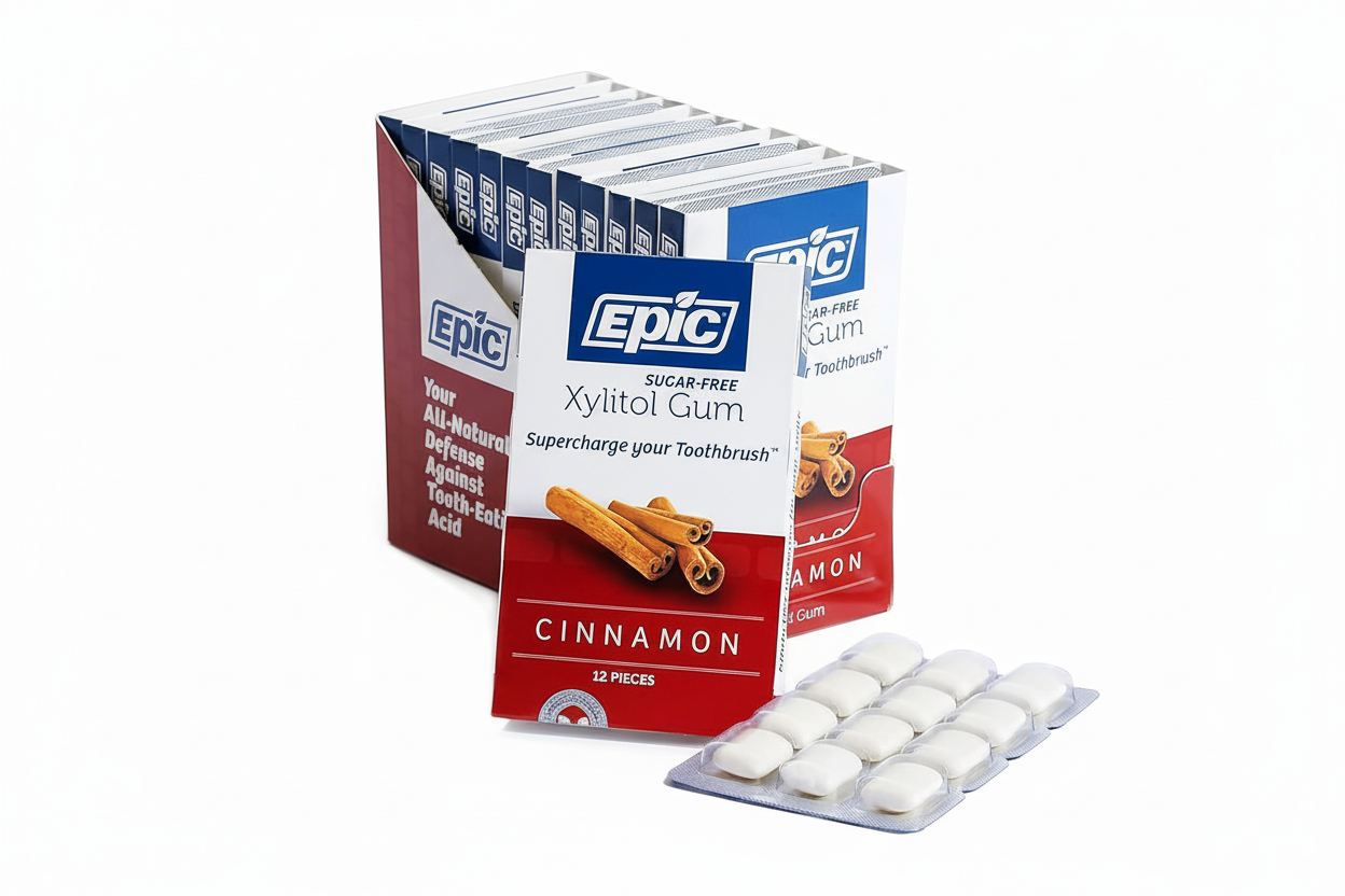 Epic Dental Xylitol Gum, Cinnamon Blast, Case of 12 — Sugar-Free, Gluten-Free & Non-GMO