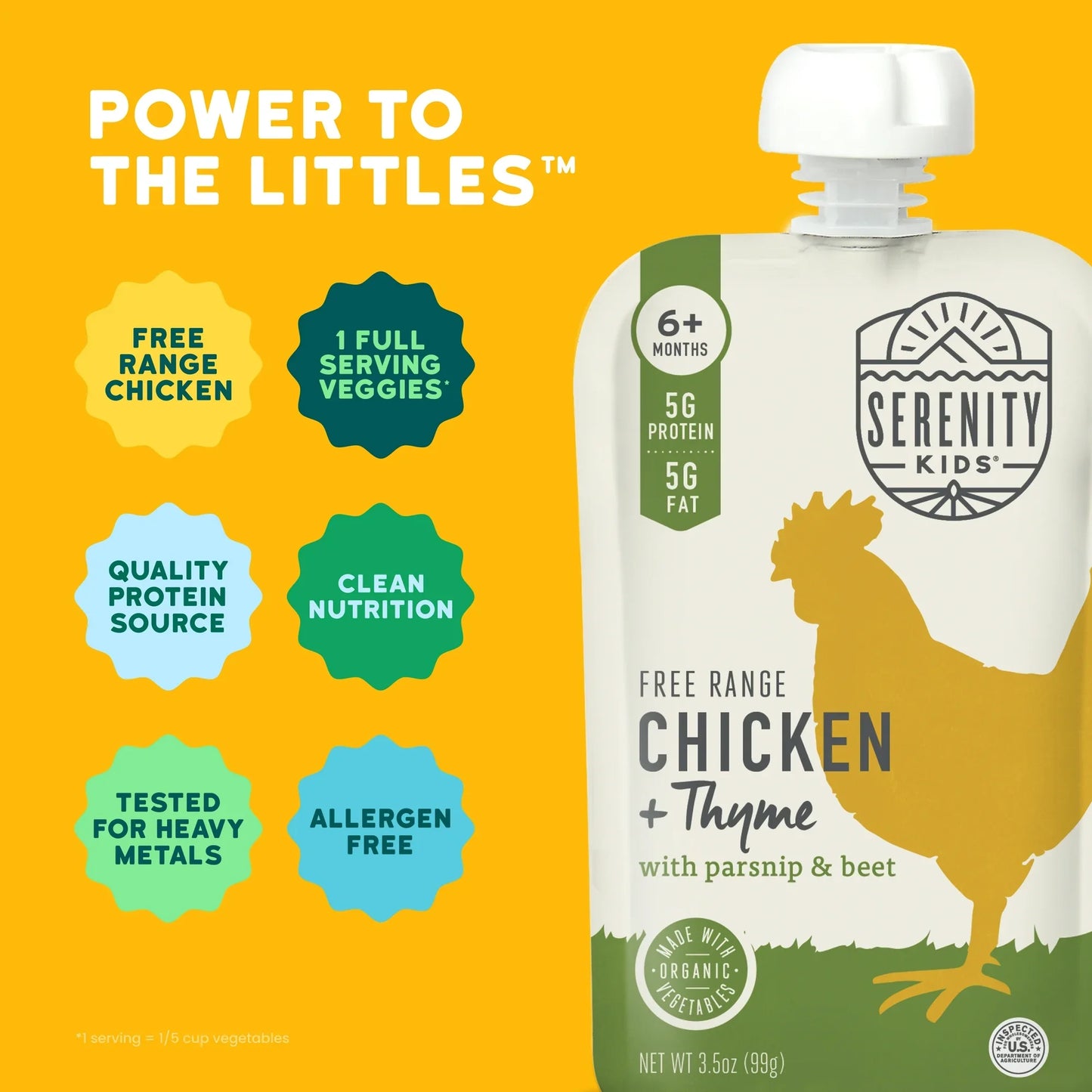 Serenity Kids Chicken Thyme Puree Pouch (Pack of 6) 3.5 Oz