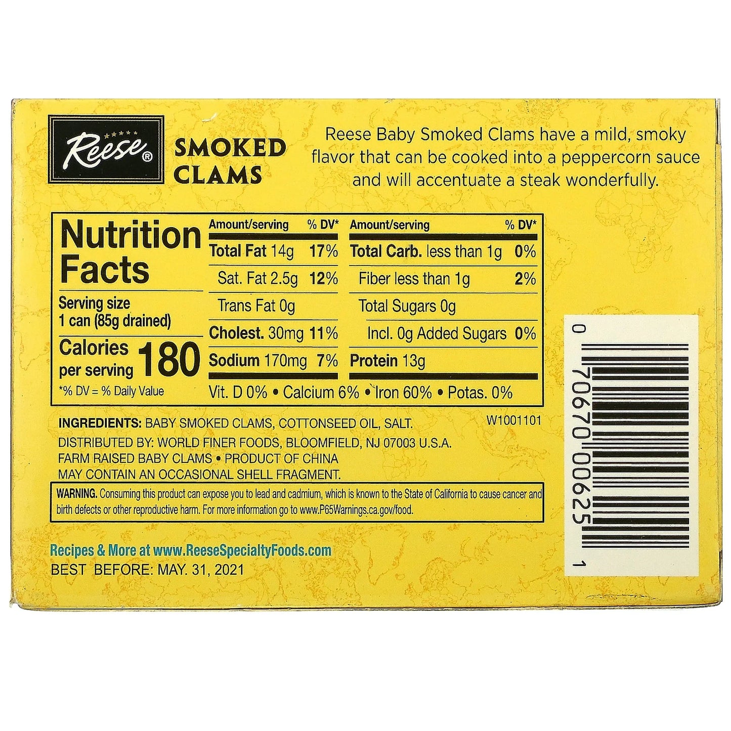 Reese Smoked Baby Clams, Case of 10 - 3.66 Oz Cans