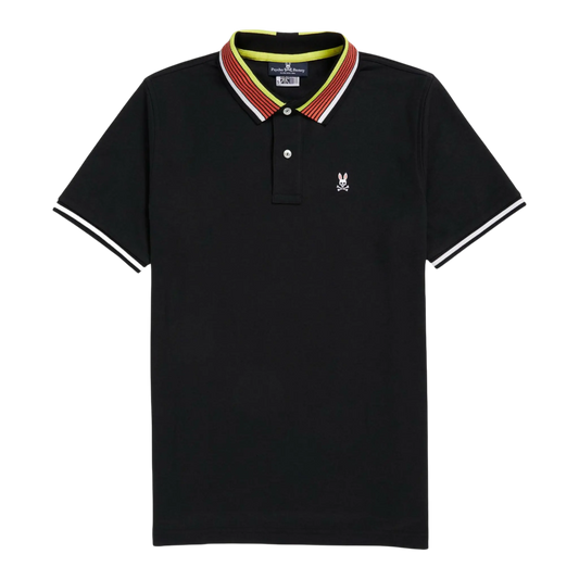Psycho Bunny York Stripe Collar Men Polo Shirt Black