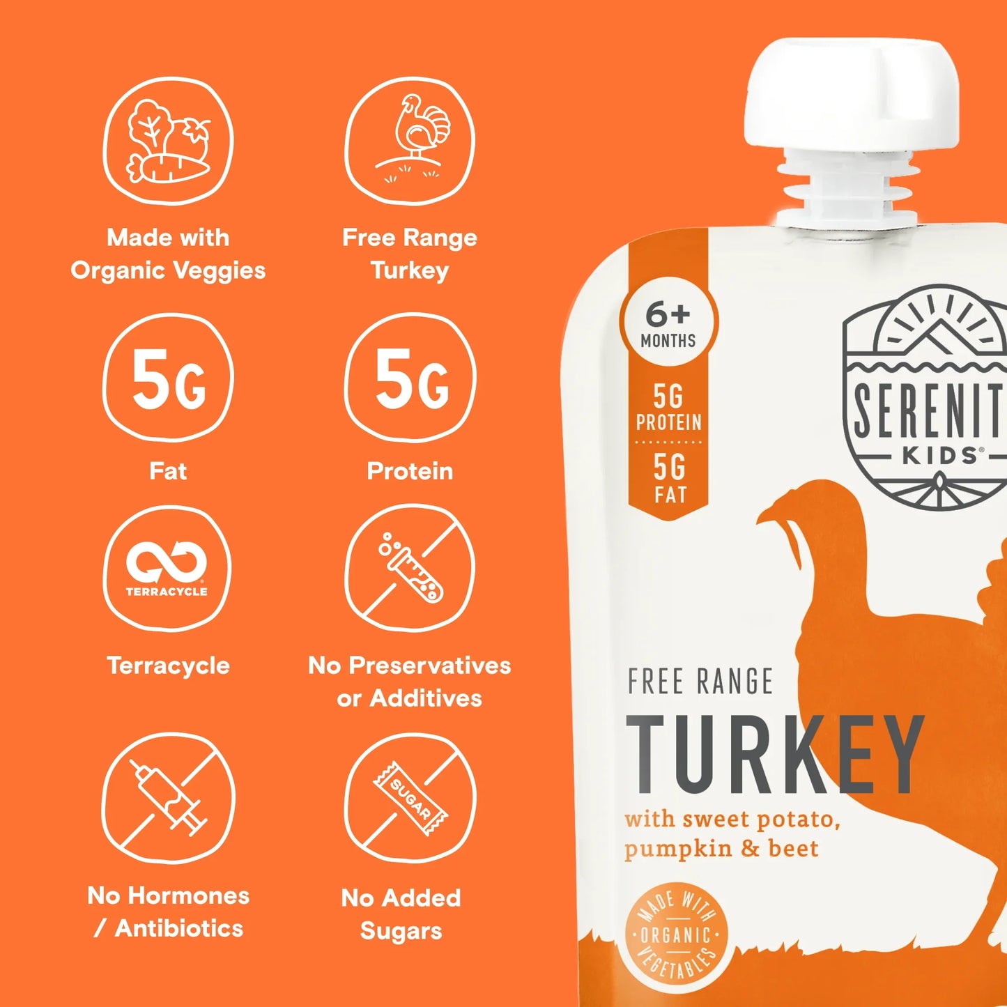 Serenity Kids, Turkey Sweet Potato Pumpkin and Beets Pouches, 6 Pack, 3.5 oz. Each