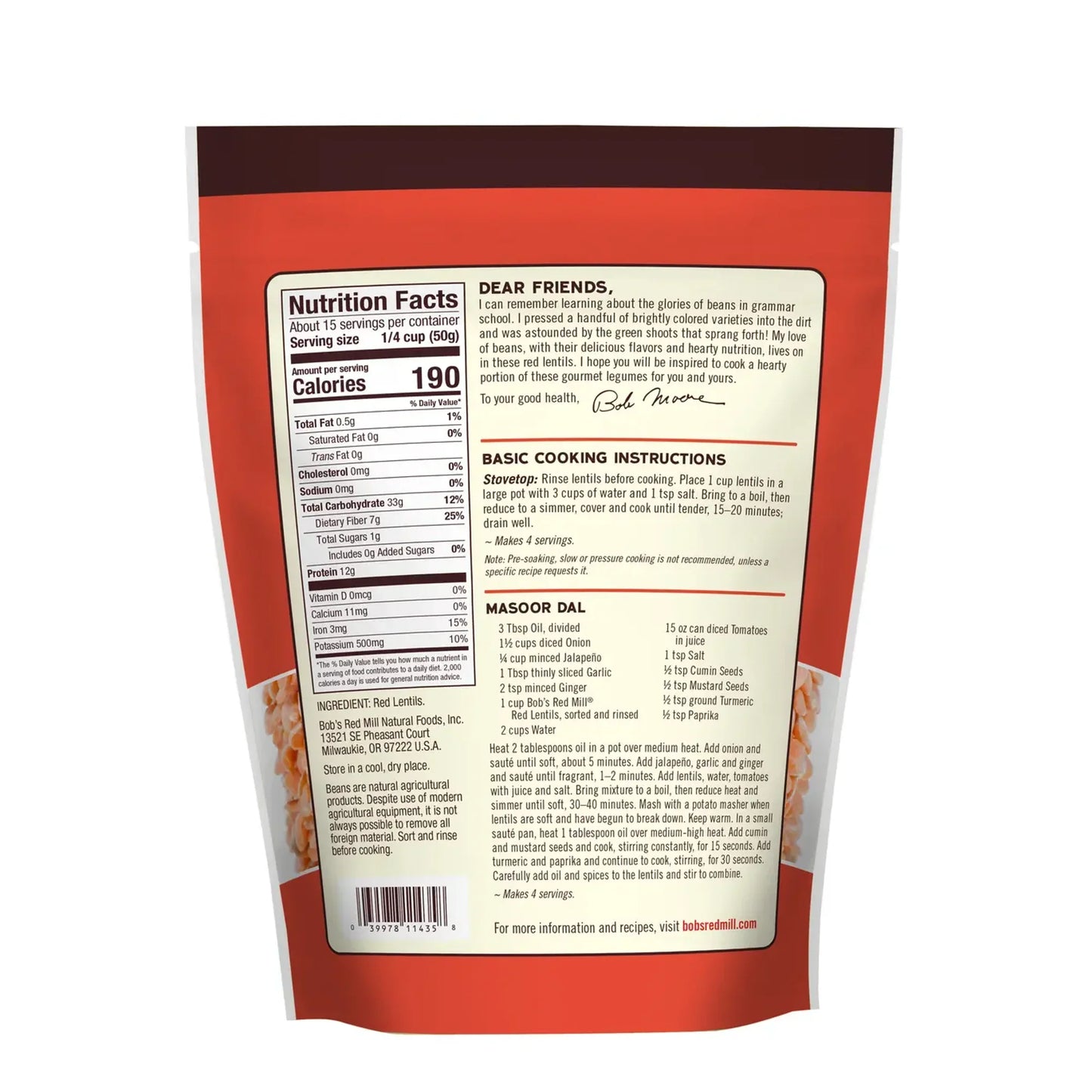 Bob's Red Mill, Organic Red Lentils, 27 oz (Pack of 4)