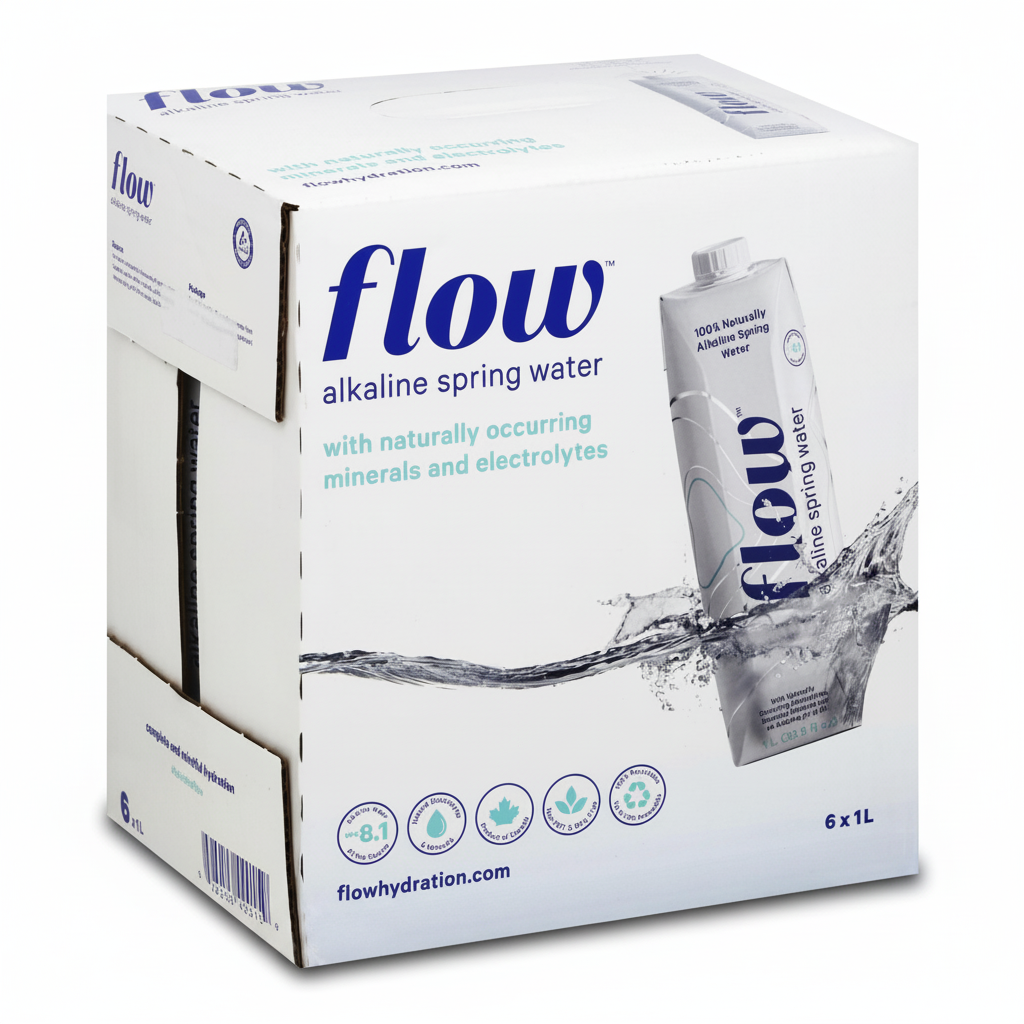 Flow Alkaline Spring Water, 1 Liter, Pack of 6