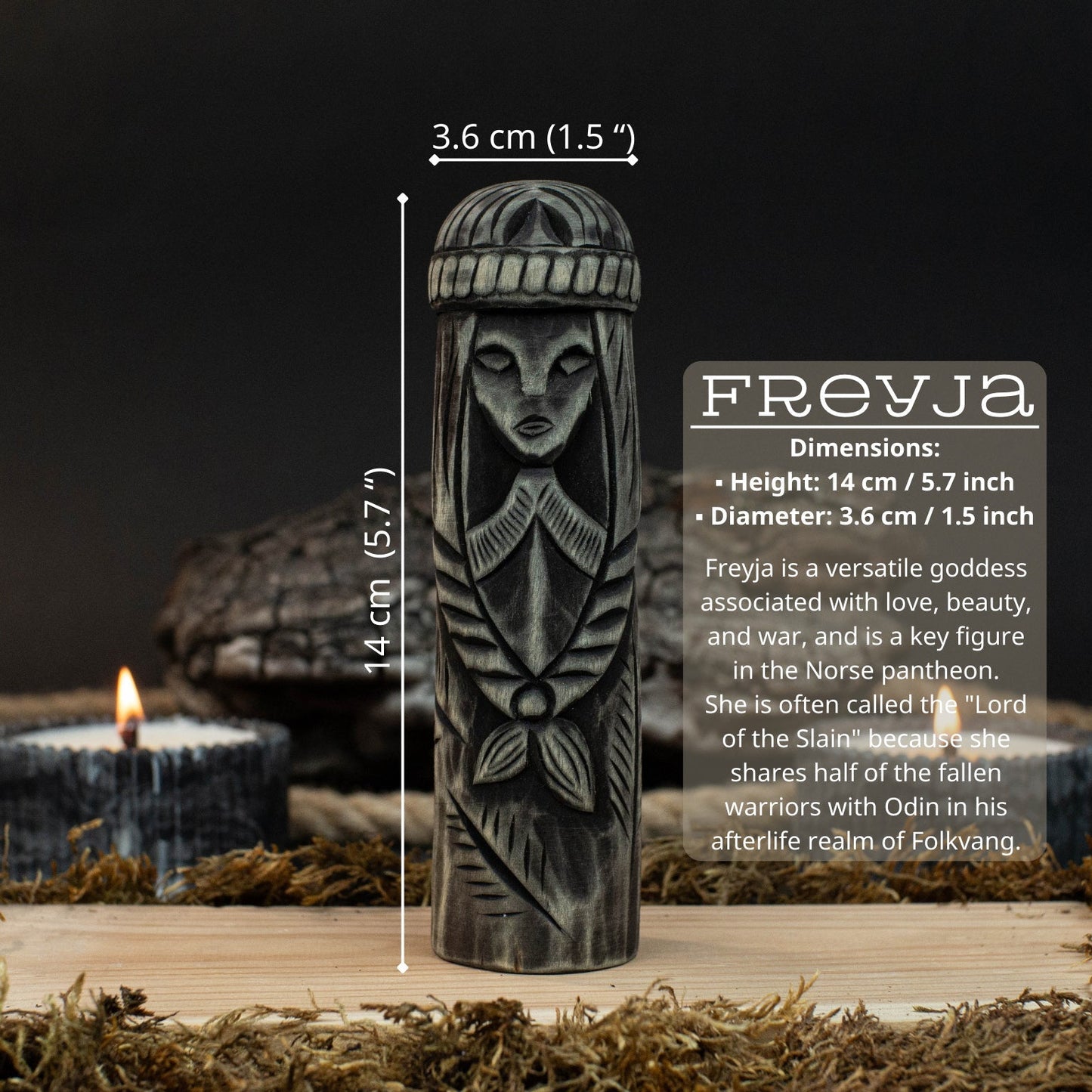 Hand-Carved Freyja Figurine – 14 cm (5.7 inches) Wooden Scandinavian Goddess Statue