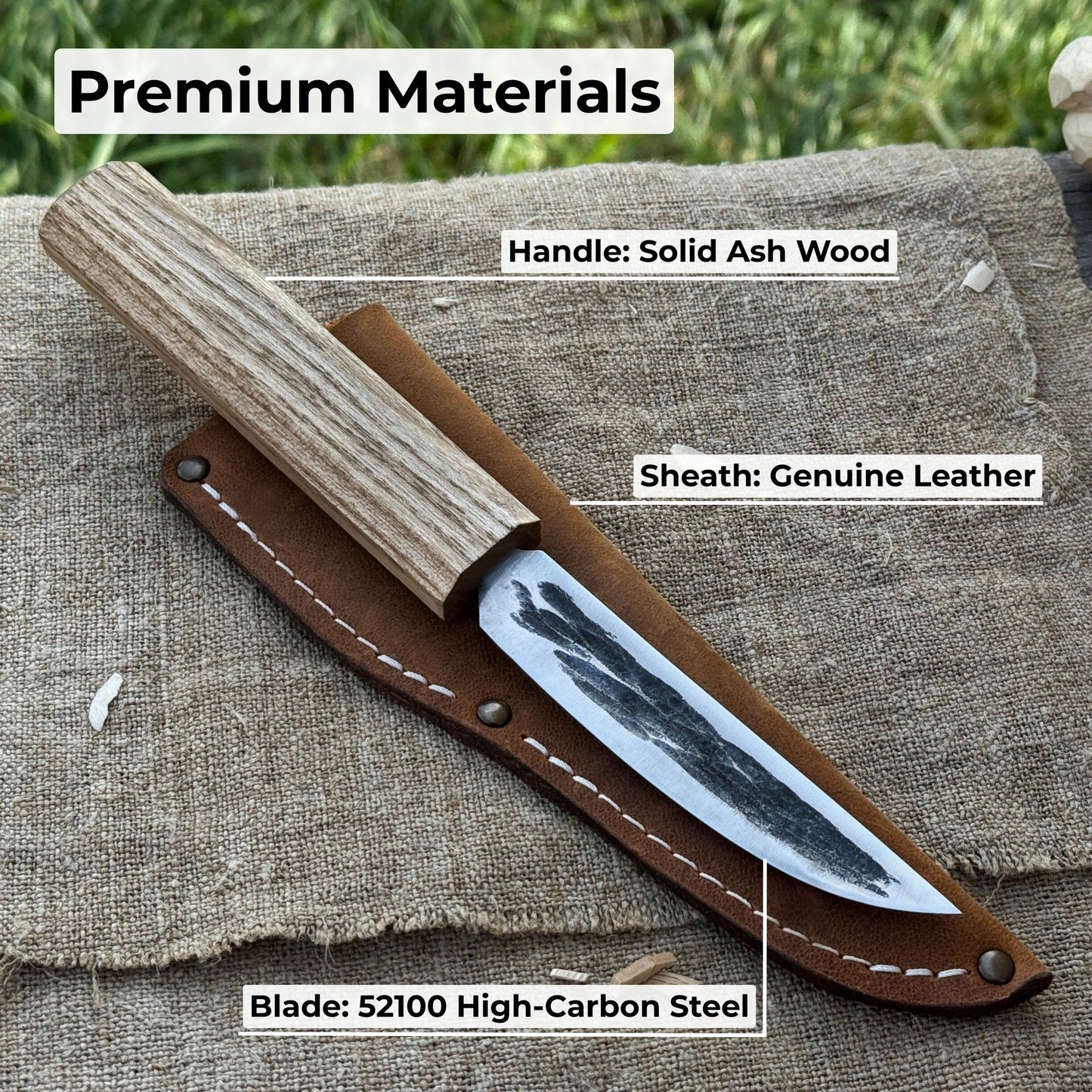 Hand-Forged Yakut Knife with Leather Sheath, 9.5 cm (3.74 inches)