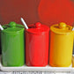 Vintage Porcelain Condiment Jars with Spoons and Tray, Modern Kitchen