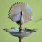Antique Brass Diya Oil Lamp, Handcrafted Elephants & Peacocks, 15"