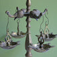 Antique Brass Diya Oil Lamp, Handcrafted Elephants & Peacocks, 15"