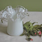 Fenton Milk Glass Vase or Jar with Clear Amber Crest Ruffled Edge