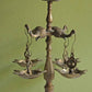 Antique Brass Diya Oil Lamp, Handcrafted Elephants & Peacocks, 15"