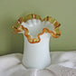 Fenton Milk Glass Vase or Jar with Clear Amber Crest Ruffled Edge