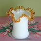 Fenton Milk Glass Vase or Jar with Clear Amber Crest Ruffled Edge