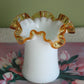 Fenton Milk Glass Vase or Jar with Clear Amber Crest Ruffled Edge