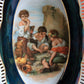 Antique Bavarian Porcelain Bowl, Children Playing Scene, Scalloped Rim