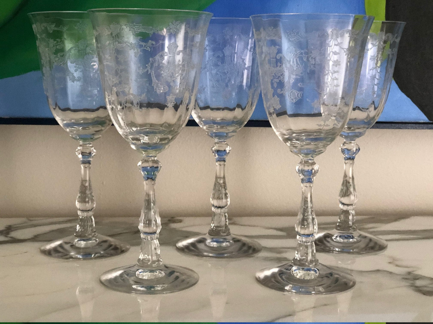 Vintage Cut Crystal Champagne Glasses, Fine Stemware, Daisy Motif, Set of 9