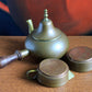 Antique Copper Turkish Coffee Maker Set, Wooden Handle, Tin Lined