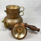 Antique Copper Turkish Coffee Maker Set, Wooden Handle, Tin Lined