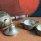 Antique Copper Turkish Coffee Maker Set, Wooden Handle, Tin Lined