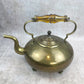Antique Brass Kettle with Yellow Glass Handle, Footed Teapot, Home Decor