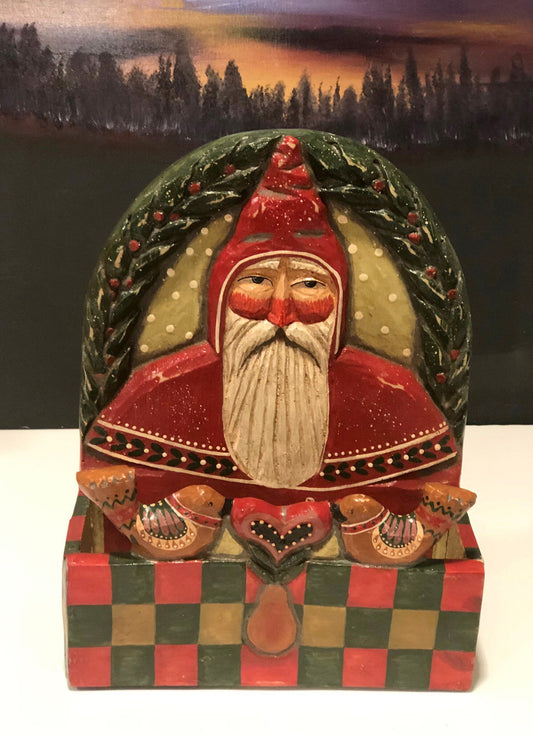 Vintage Letters To Santa Sorter Christmas Decor - Resin Box with Wood Texture with Folk Hand Painted Details