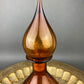 Vintage Brown Decanter with Drop Stopper, Hand Blown Glass, Fleur de Lis