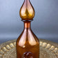 Vintage Brown Decanter with Drop Stopper, Hand Blown Glass, Fleur de Lis