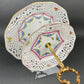 Stunning Antique Hand Painted Porcelain Bowl. Centerpiece Dish with Scalloped Edges. Gold Framework & Flowers. Dining Room Decor.