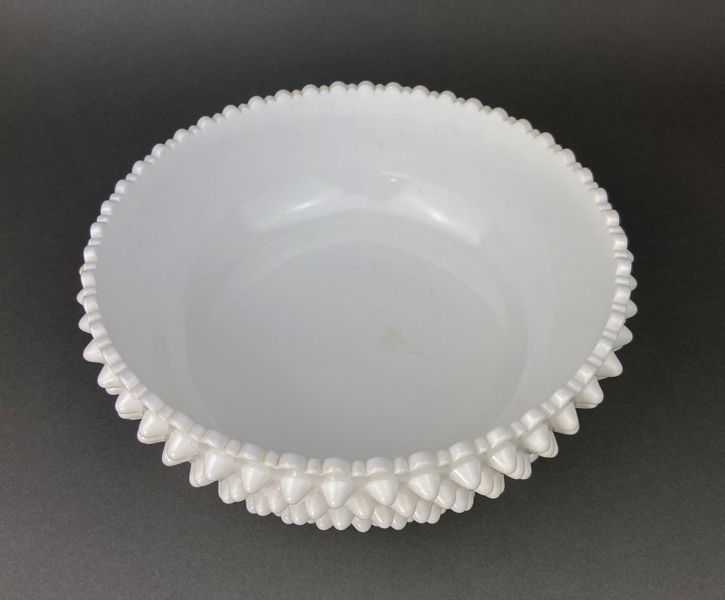 Vintage Milk Glass Bowl, Reticulated Lace Rim, White Table Centerpiece