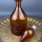 Vintage Brown Decanter with Drop Stopper, Hand Blown Glass, Fleur de Lis