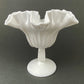 Vintage Milk Glass Candy Dish, Ruffled Edge Footed Bowl