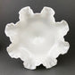 Vintage Fenton Milk Glass Candy Dish, Hobnail Ruffled Trinket Bowl