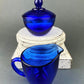 Cobalt Blue Hand Blown Stemware.  Set of Six Heavy Spanish/Mexican Style Stemed Glasses. Primitive Drinkware. Stylish Barware.