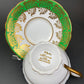Vintage Royal Stafford Tea Cup and Saucer, Green Gold Filigree, Made in England