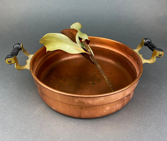 Vintage Copper Serving Dish, Brass Accents, Rustic Kitchen Decor