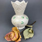 Antique Belleek Porcelain Vase, Cream Shamrock Motif, Scalloped Rim, Ireland