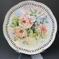 Vintage Hand Painted Porcelain Plate: Rose Motif, Reticulated Rim